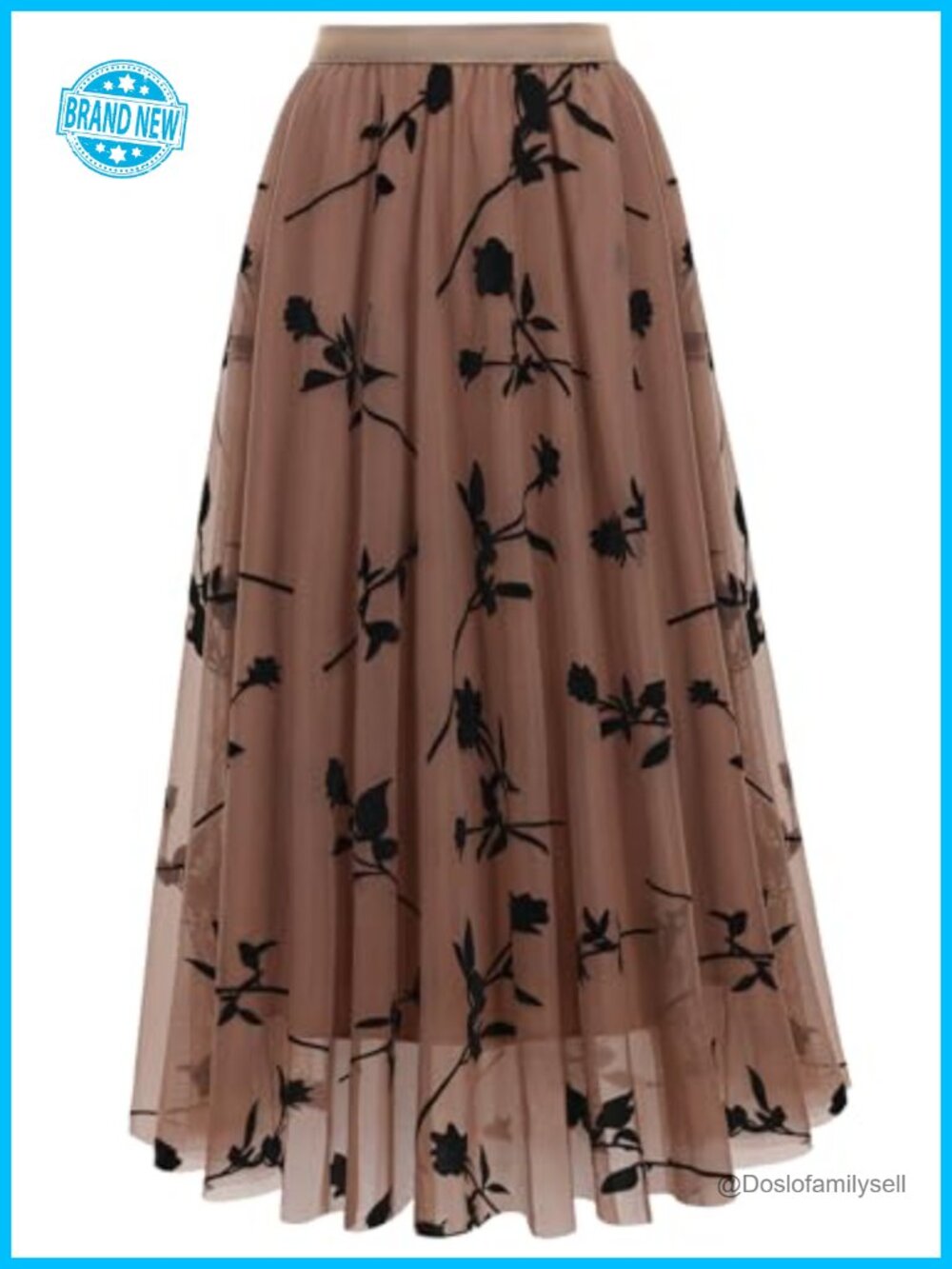 Tulle Midi Skirt High Waist A-Line Pleated 3-Layer Flowy